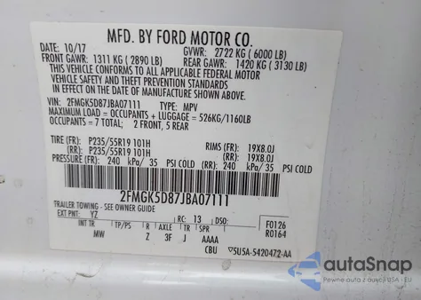 2018 Ford Flex Limited из США, поврежденный, VIN 2FMGK5D87JBA07111